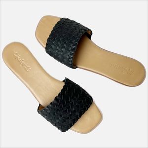 Madewell Lianne Slide Sandals black woven leather 9.5 flat boho shoes AM210 90s